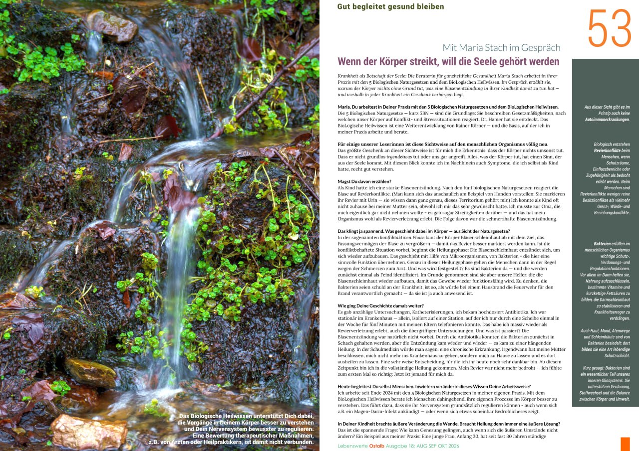 Die Interviewseite mit Maria Stach in der Zeitschrift Lebenswerte Ostalb, Ausgabe 18